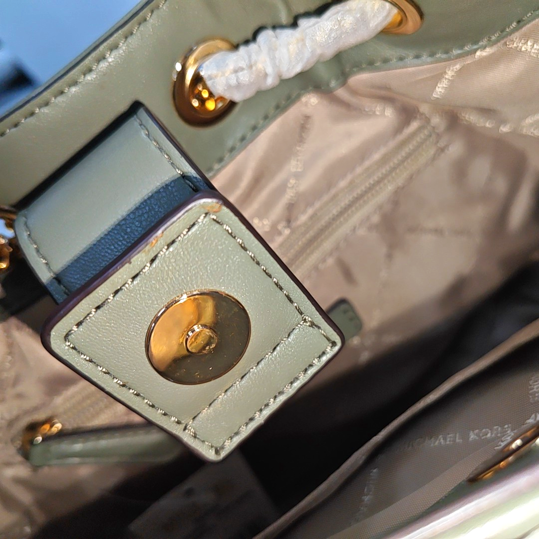 MICHAEL KORS Small size Green Lamb Leather Braided Backpack Golden hardware-(SKU)-936597002