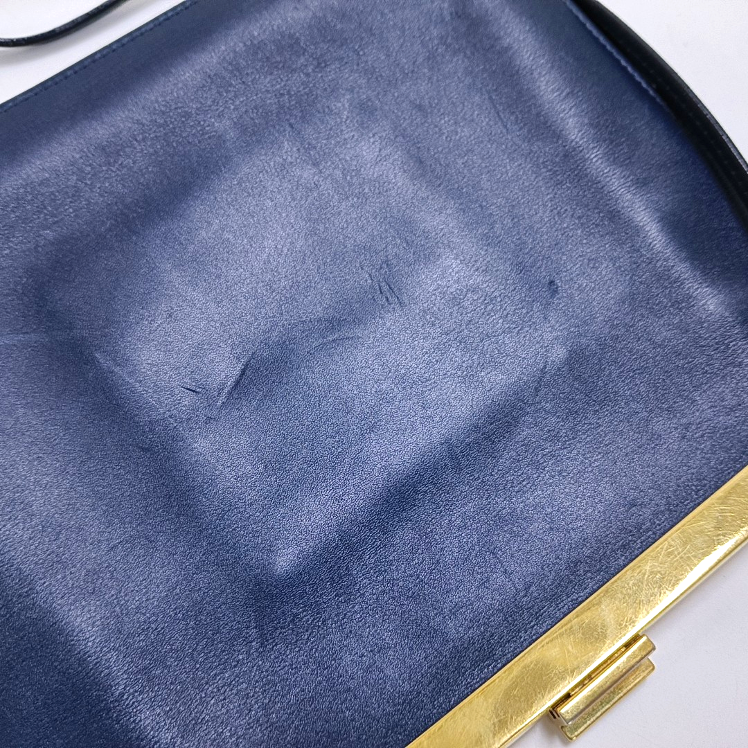 CELINE Box Bag Dark Blue Leather Crossbody Shoulder Bag Golden hardware-(SKU)-957943140