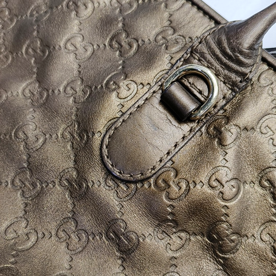 GUCCI Heart Bit Brown cowhide monogram textured handbag, crossbody bag Golden hardware-(SKU)-953515962