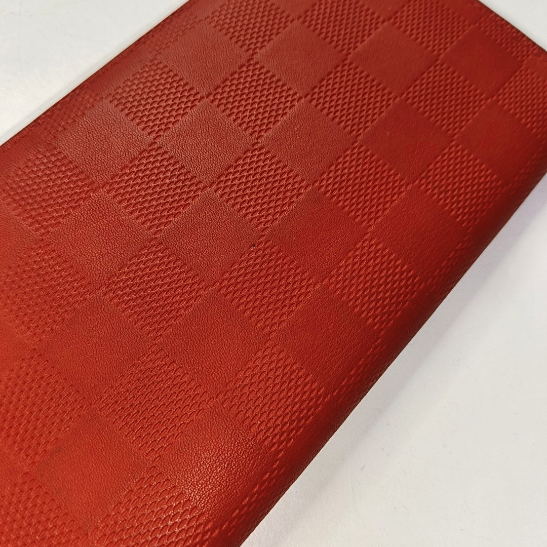 LOUIS VUITTON BRAZZA Orange Cowhide Checkered Logo Wallet Ruthenium color hardware-(SKU)-951249626