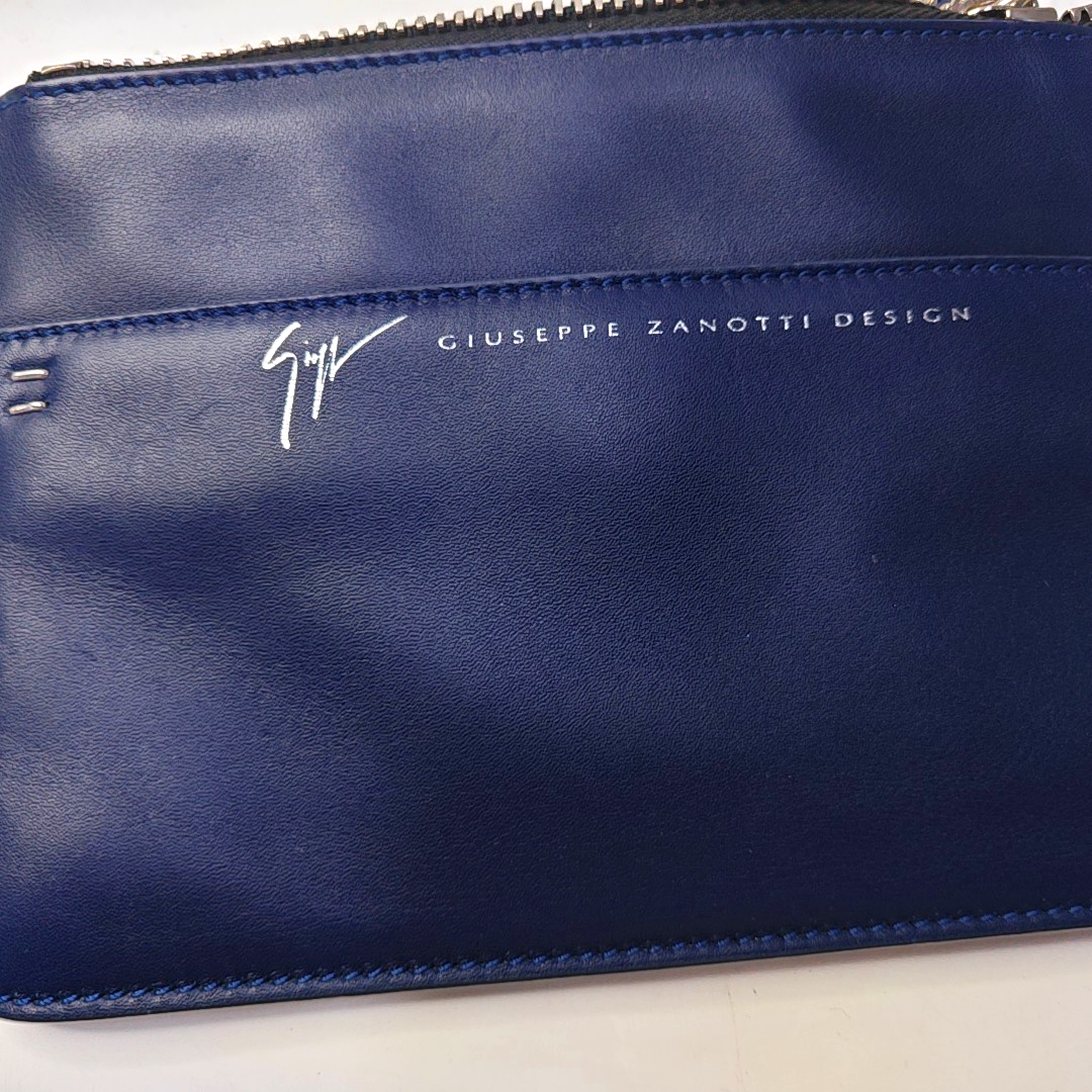 GIUSEPPE ZANOTTI Dark Blue Leather Clutch Silver Hardware-(SKU)-940352011