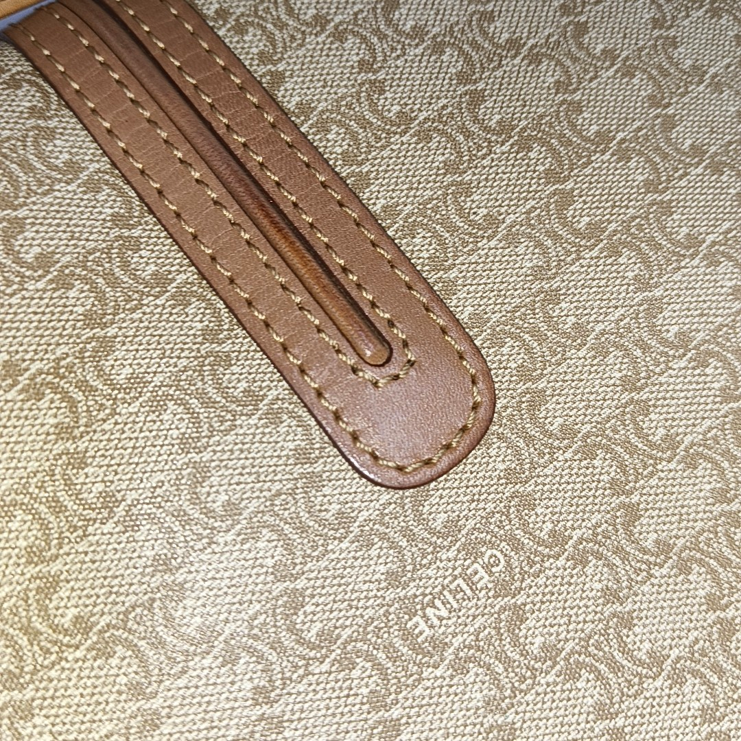 CELINE TABOU Beige coated canvas triumph gate single shoulder bag crossbody bag Golden hardware-(SKU)-14368008