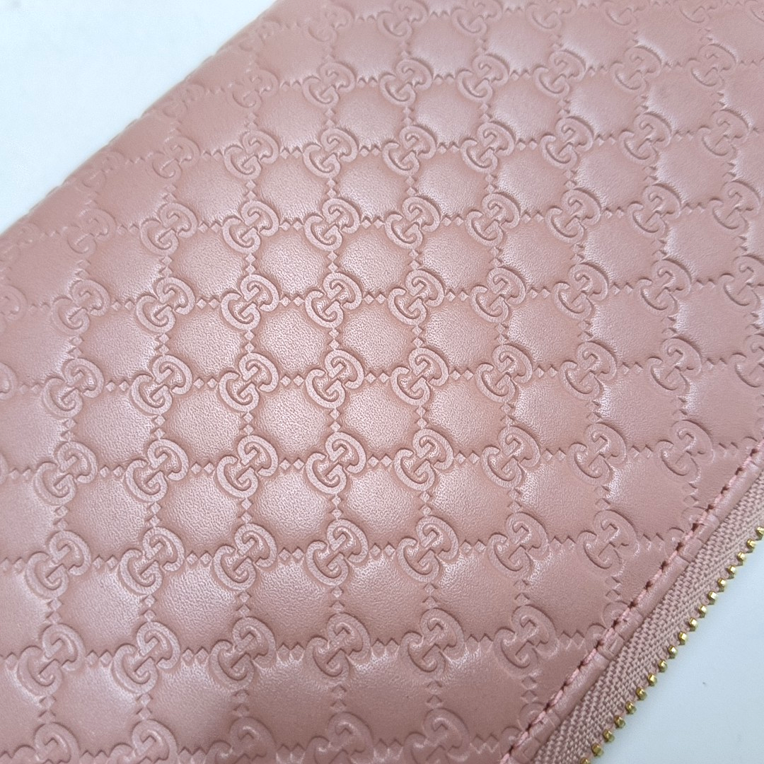 GUCCI Nude Pink Cowhide Monogram Embossed Wallet Golden hardware-(SKU)-959388566