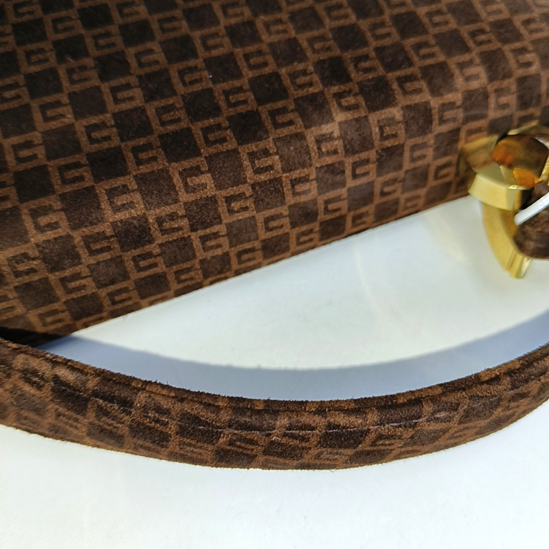 GUCCI Deep Brown Velvet Leather Single Shoulder Bag Golden hardware-(SKU)-13814601
