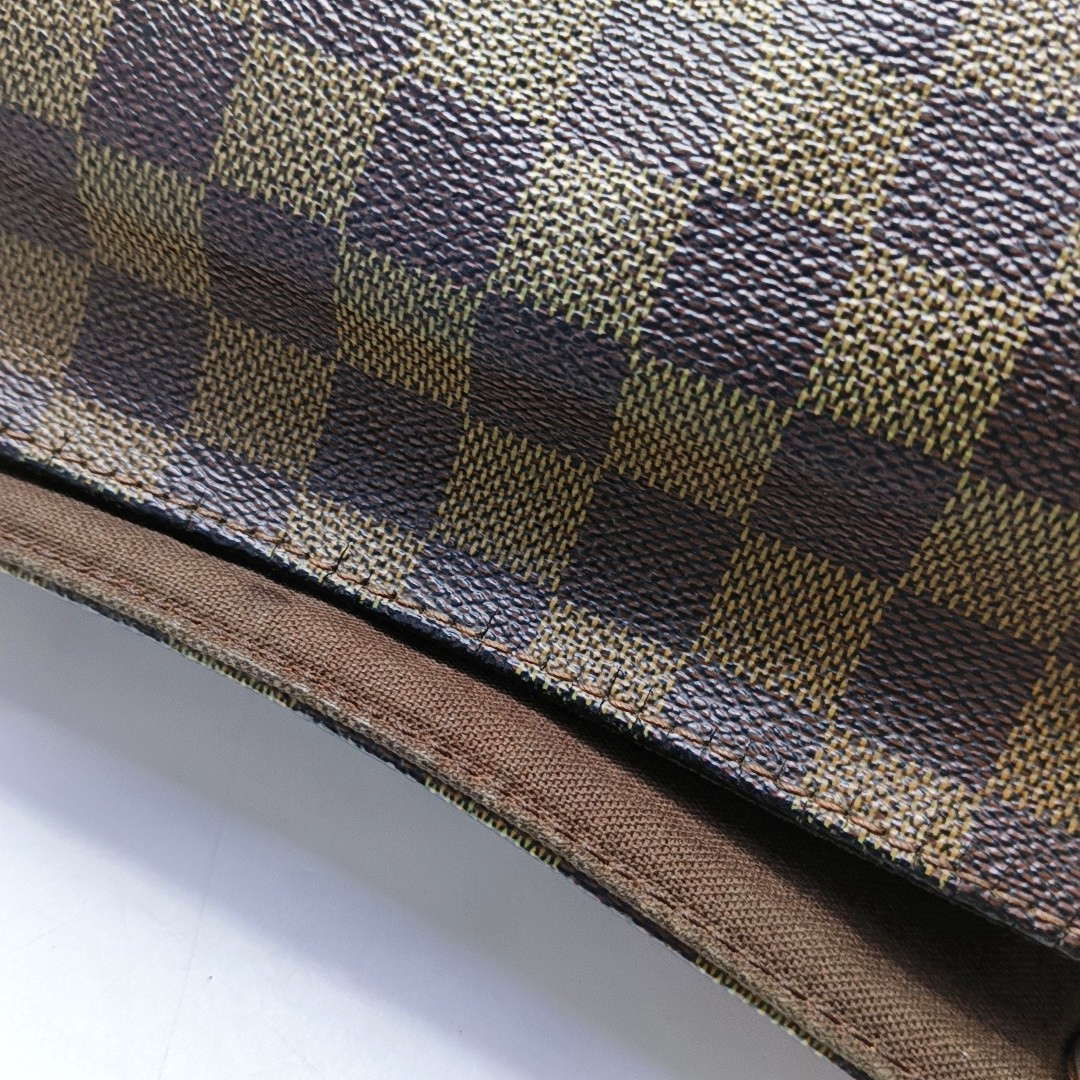 LOUIS VUITTON NAVIGLIO Brown Coated Canvas Checkered Single Shoulder Bag Crossbody Gold Brown Hardware-(SKU)-956274332