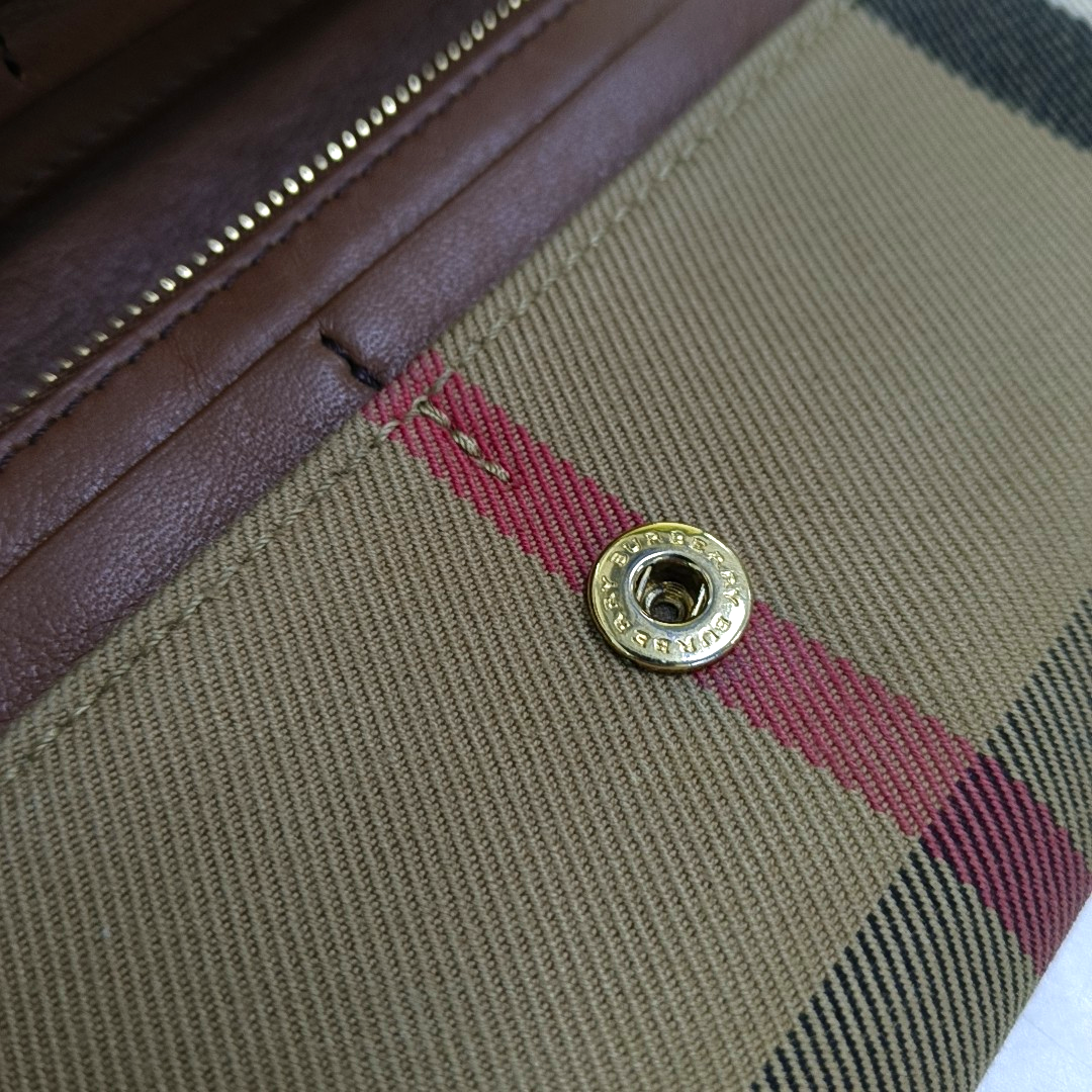 BURBERRY Brown Canvas Tartan Pattern Wallet Golden hardware-(SKU)-951700332