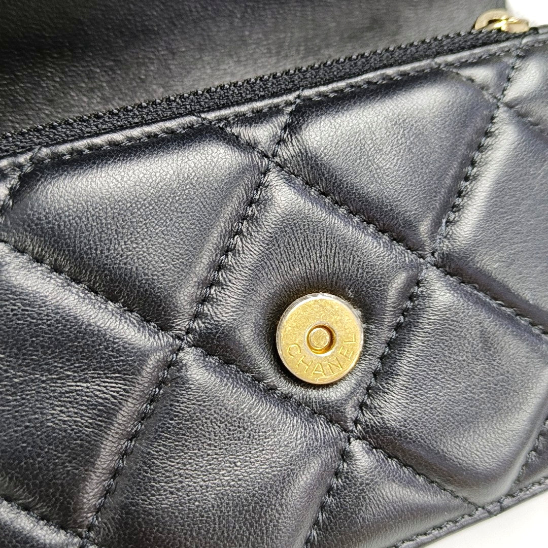 CHANEL WOC Black Lamb Skin Quilted Intrecciato Crossbody Bag, Shoulder Bag, Golden Hardware, 31 Clasp-(SKU)-970987317