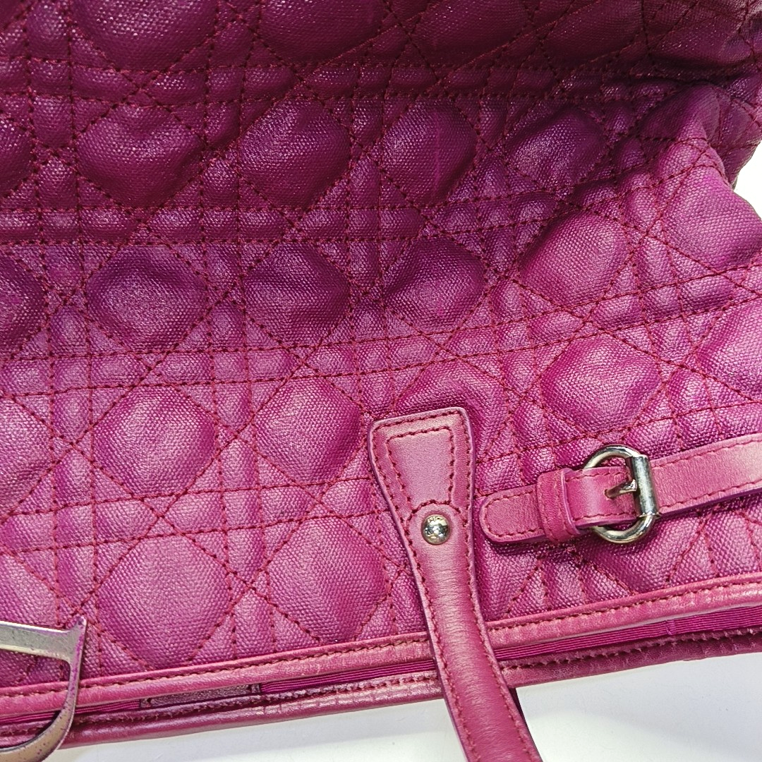 DIOR Panarea Cerise Coated Canvas Weave Pattern Jacquard Single Shoulder Bag Handbag Silver Hardware-(SKU)-954096914
