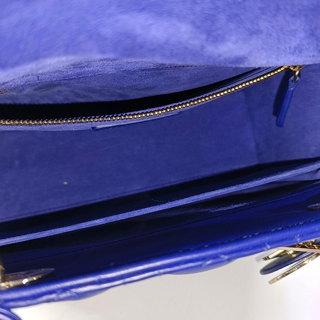 DIOR Lady Dior Medium Size Blue Lamb Skin Quilted Dior Bag Crossbody Shoulder Bag with Detachable Strap-(SKU)-958282075
