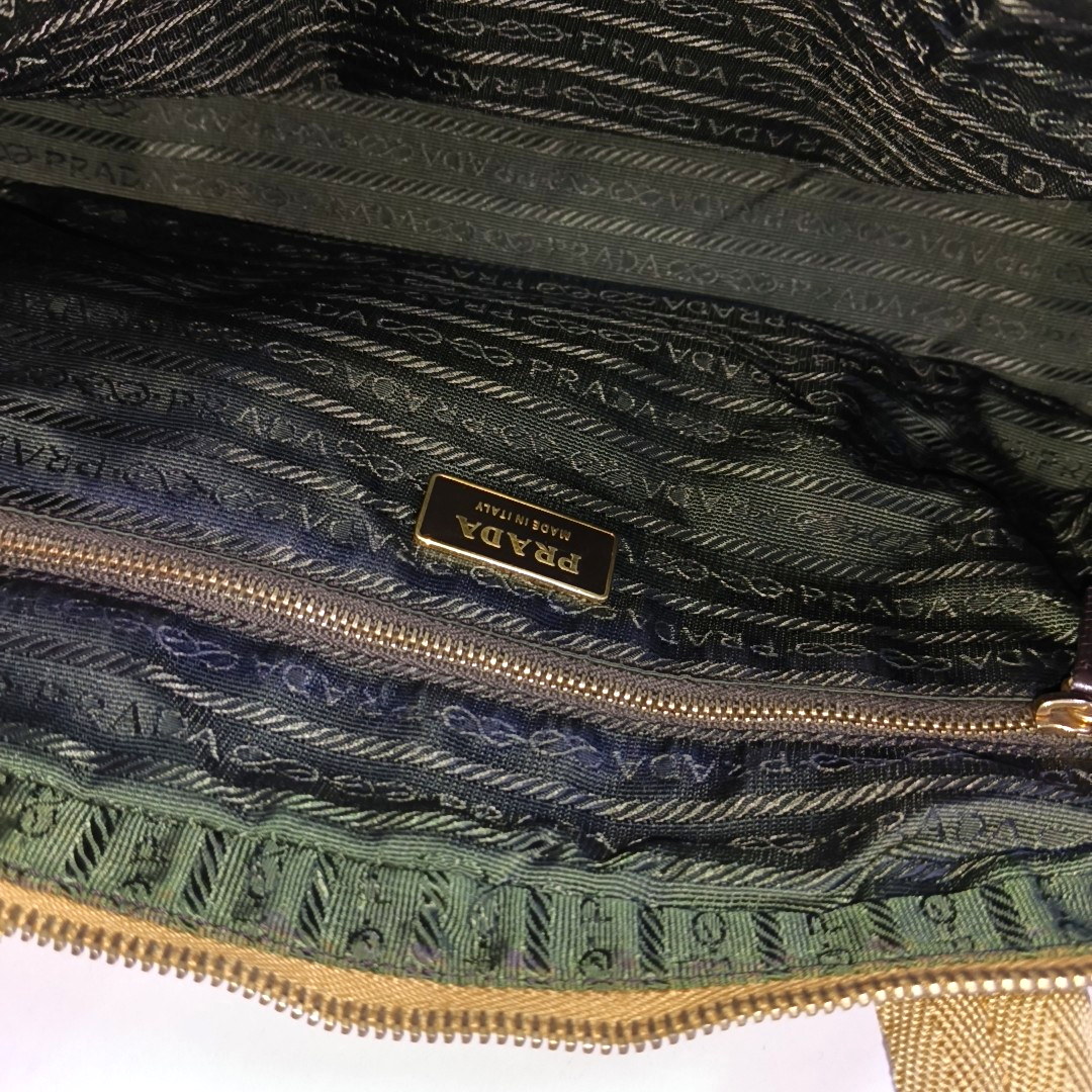 PRADA Tote bag Khaki Leather Logo Handbag Golden hardware-(SKU)-937766784