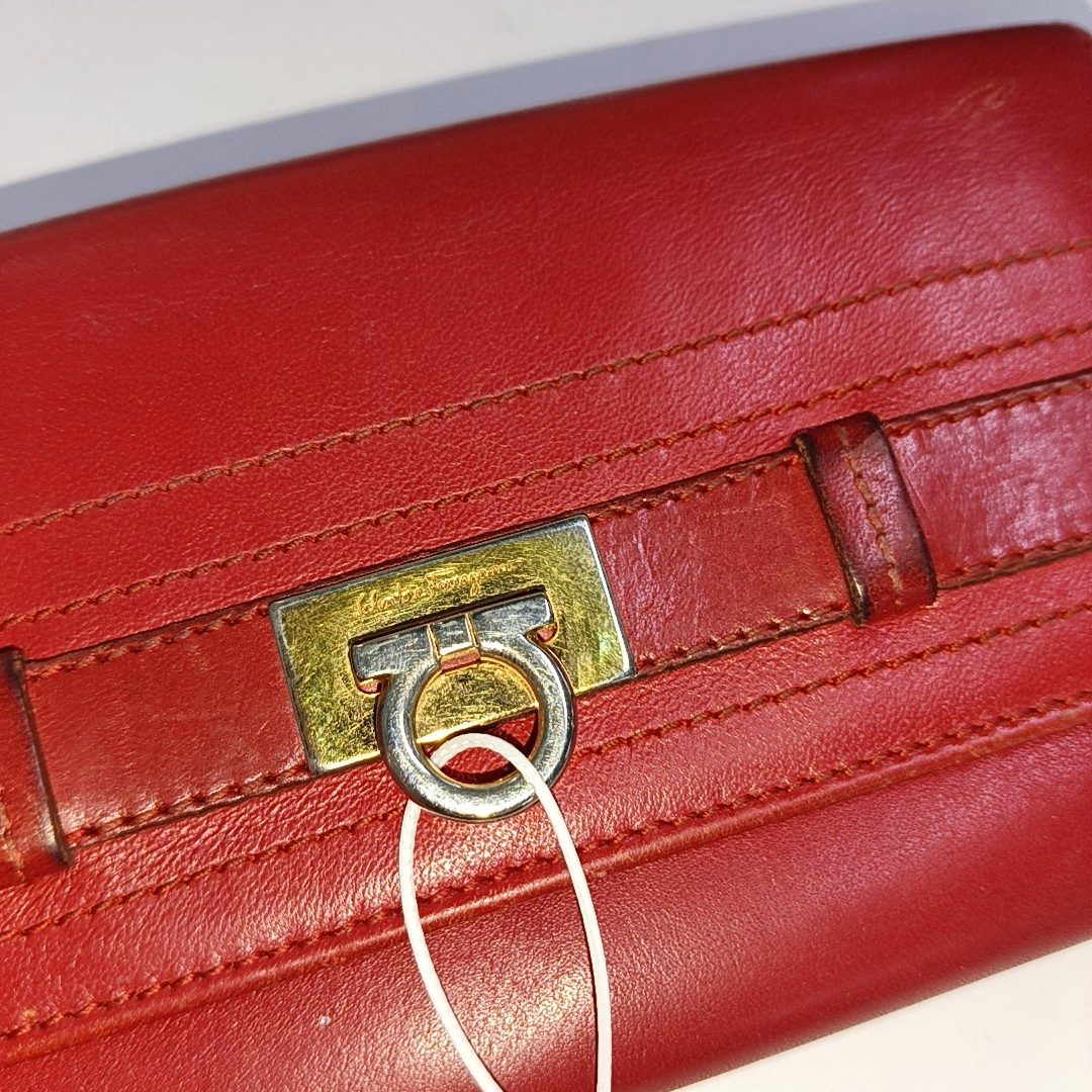 FERRAGAMO Red Leather Wallet Golden hardware-(SKU)-940253959
