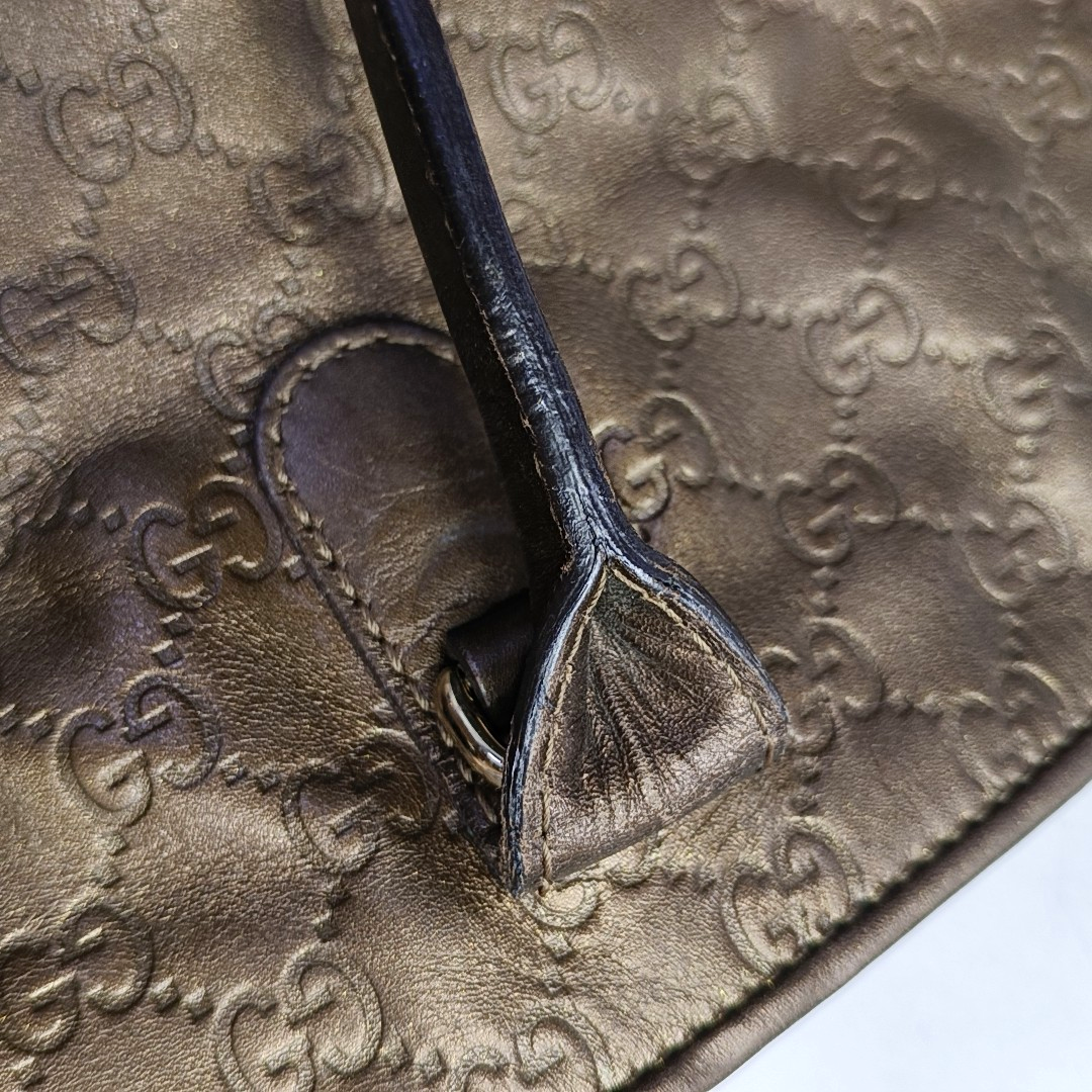 GUCCI Heart Bit Brown cowhide monogram textured handbag, crossbody bag Golden hardware-(SKU)-953515962