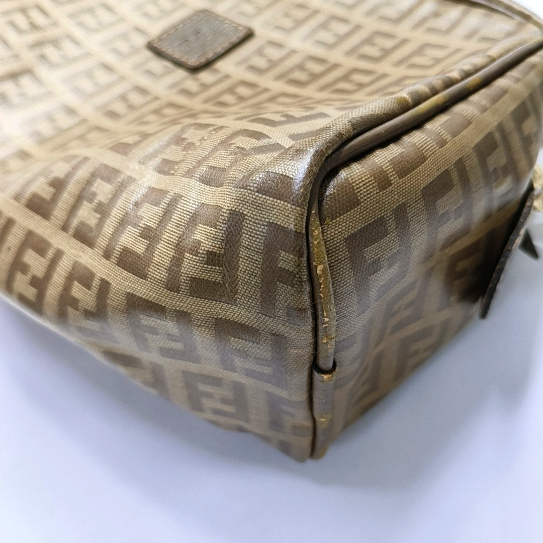 FENDI 棕色涂层帆布双F手拿包 Golden hardware-(SKU)-954838051