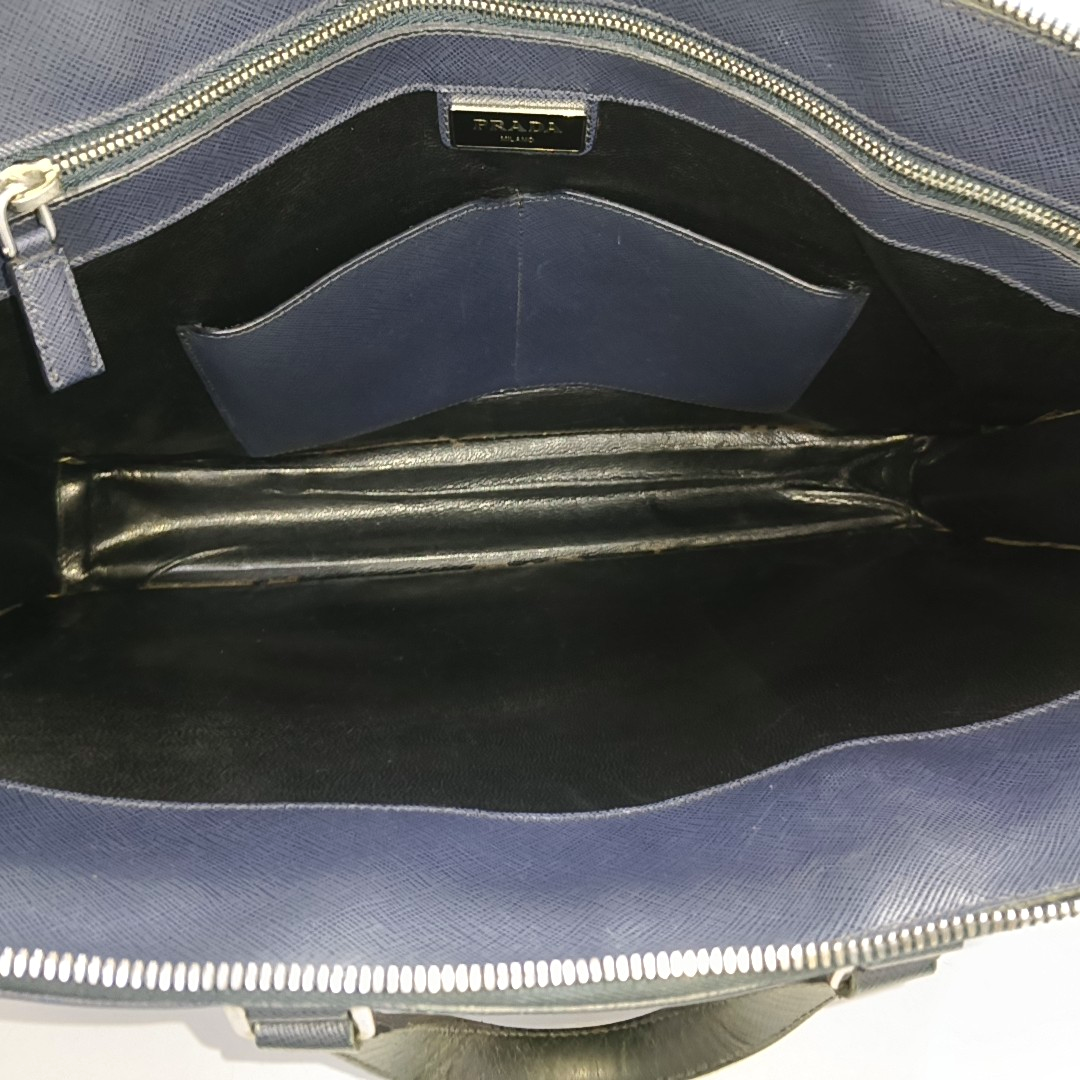 PRADA Blue cowhide cross-grain handbag Silver Hardware-(SKU)-946508554