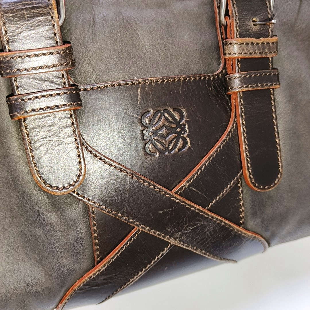 LOEWE Tote bag Dark Brown Leather Handbag Silver Hardware shoulder straps-(SKU)-938692603