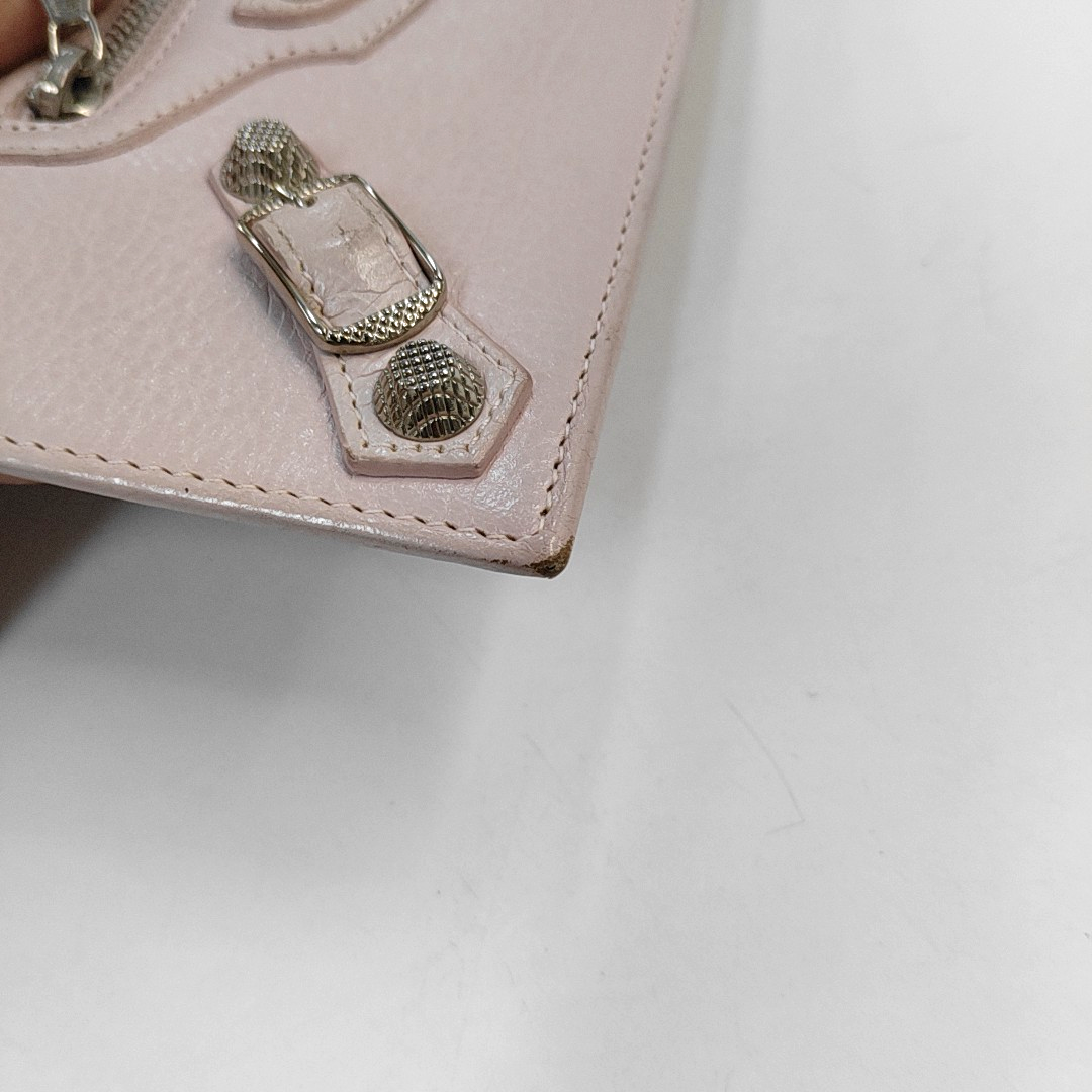 BALENCIAGA Classic City Light Pink Lamb Leather Stud Biker Wallet Silver Hardware-(SKU)-954228884