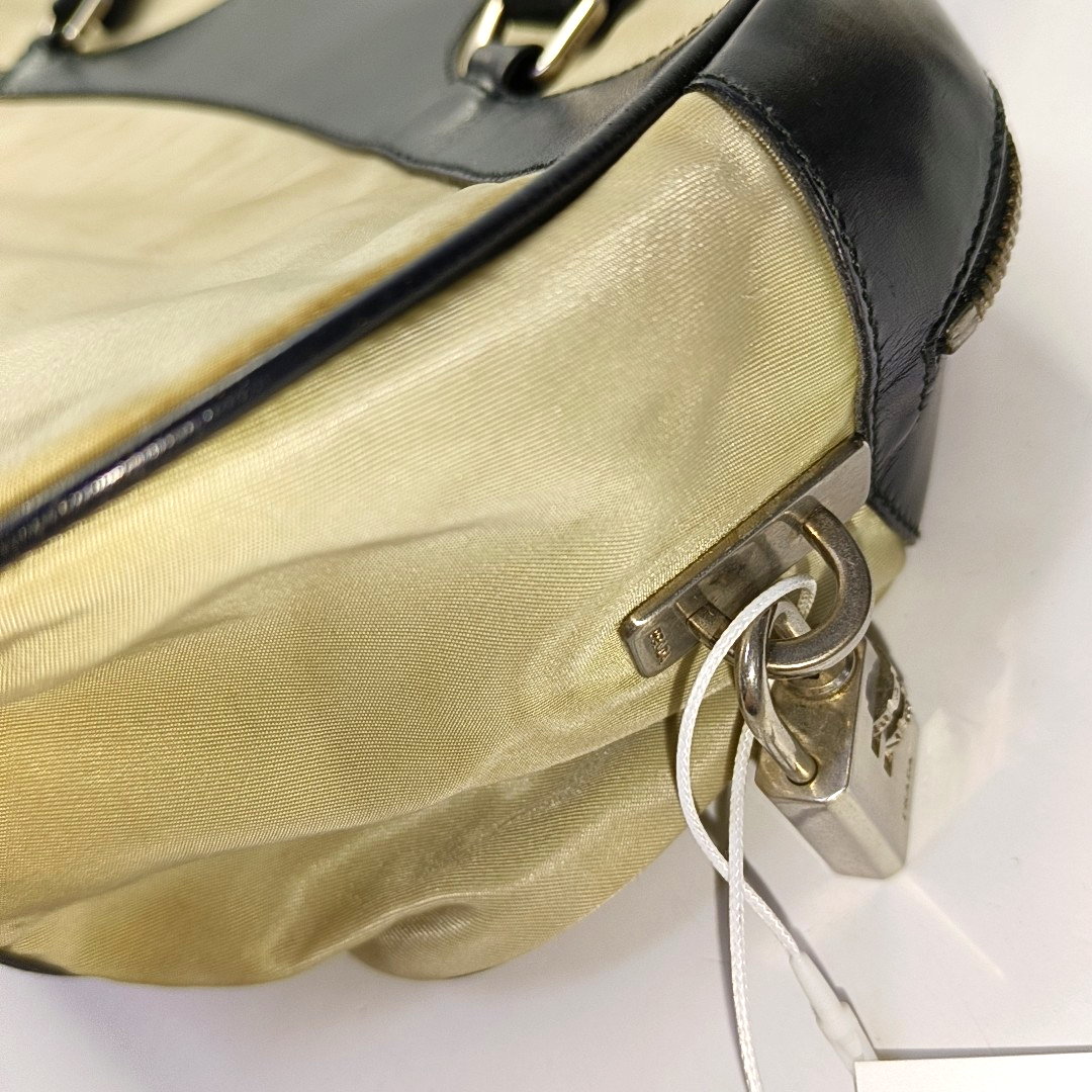 PRADA Beige nylon single shoulder bag handbag Silver Hardware-(SKU)-953446216