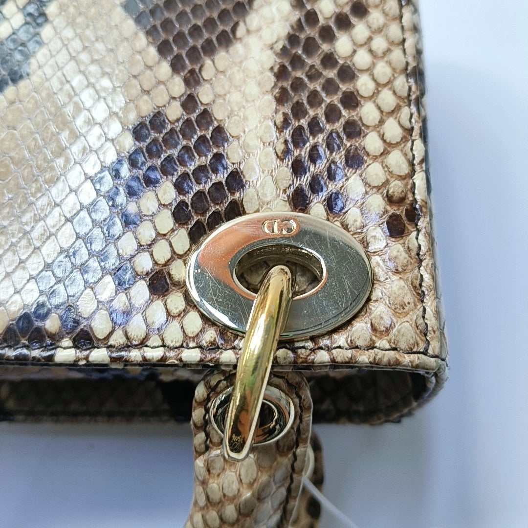 DIOR Lady Dior Mini Rose Gold Snake Skin Diana Bag Shoulder Bag Tote Bag Crossbody Bag Golden Hardware Removable Strap-(SKU)-968868076
