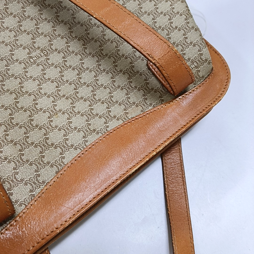 CELINE Tote bag Khaki Coated Canvas Triumph Grained Shoulder Bag Handbag Brown Hardware-(SKU)-947832104