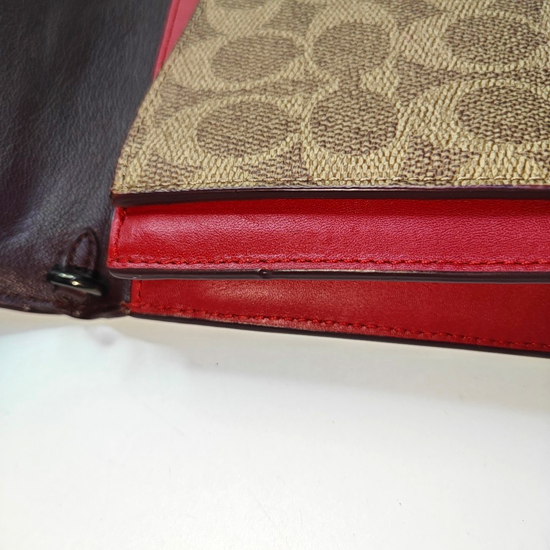 COACH Small size Red Leather Monogrammed Single Shoulder Bag Handbag Crossbody Black hardware shoulder straps-(SKU)-933513610