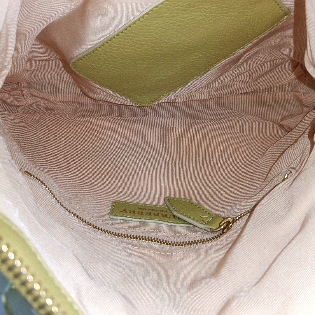 BURBERRY Yellow Green Leather Studs Embellished Shoulder Bag Crossbody Golden hardware Removable shoulder strap-(SKU)-954809975