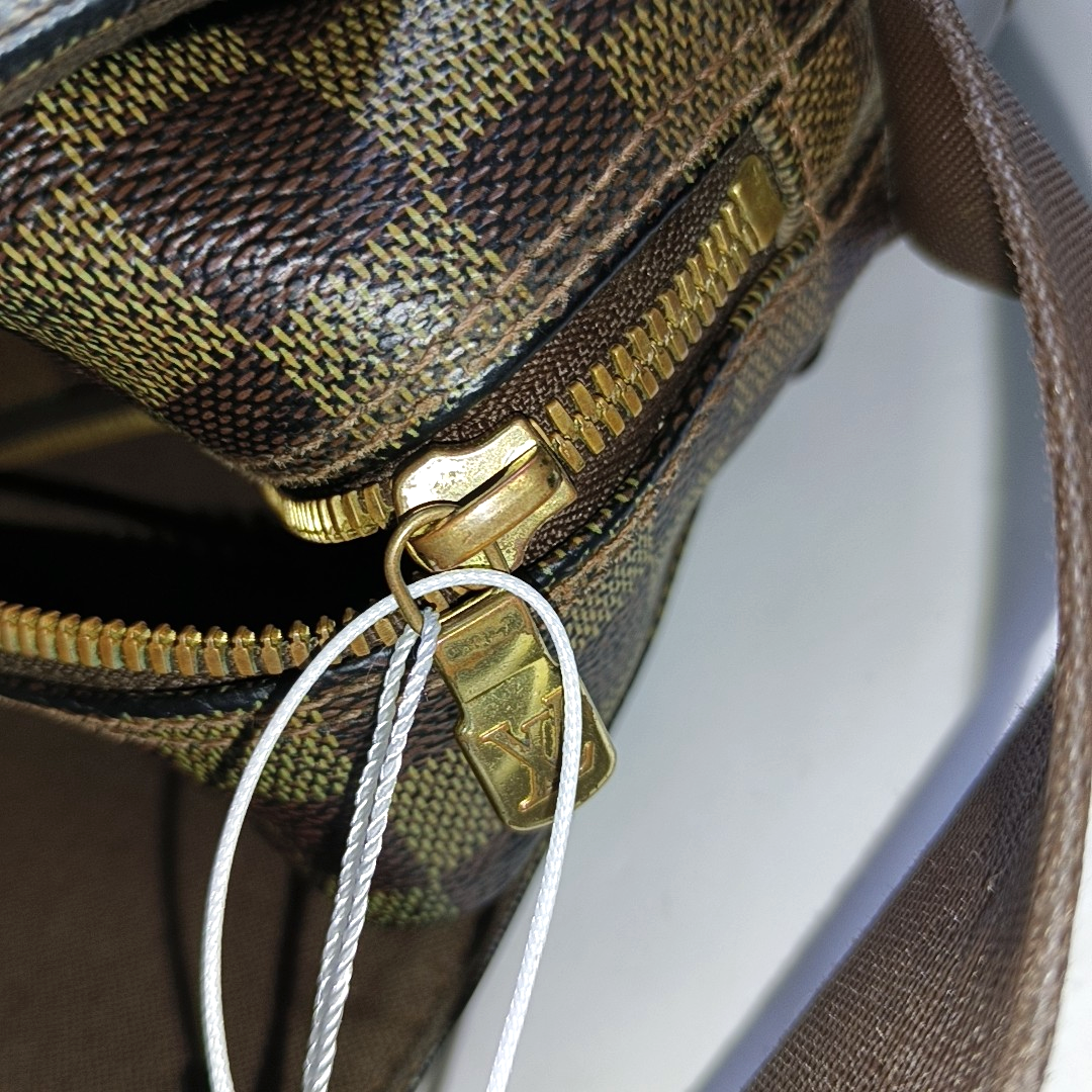 LOUIS VUITTON NAVIGLIO Brown Coated Canvas Checkered Single Shoulder Bag Crossbody Gold Brown Hardware-(SKU)-956274332