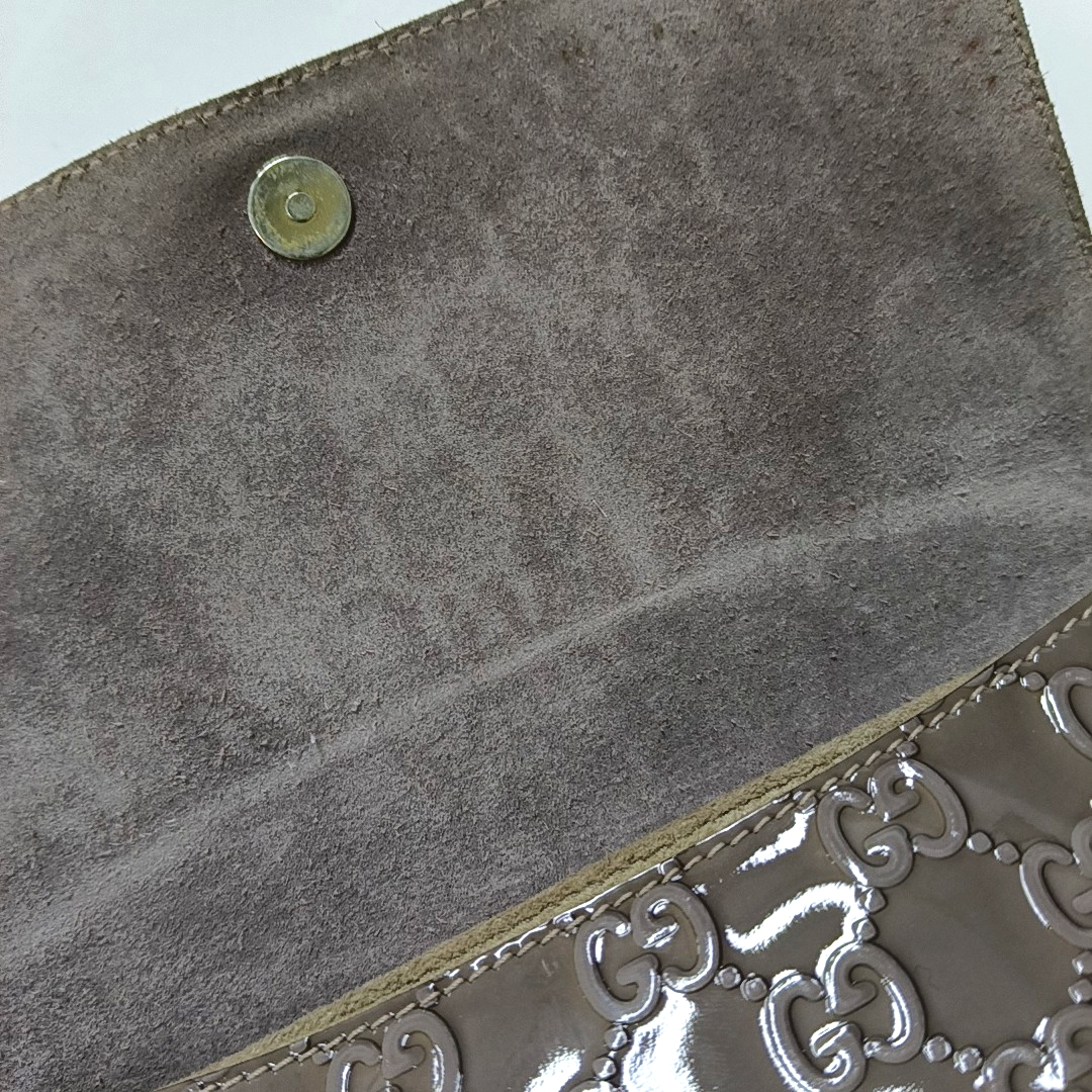 GUCCI Light Purple Patent Leather Monogram Damask Single Shoulder Bag Golden hardware-(SKU)-942136381