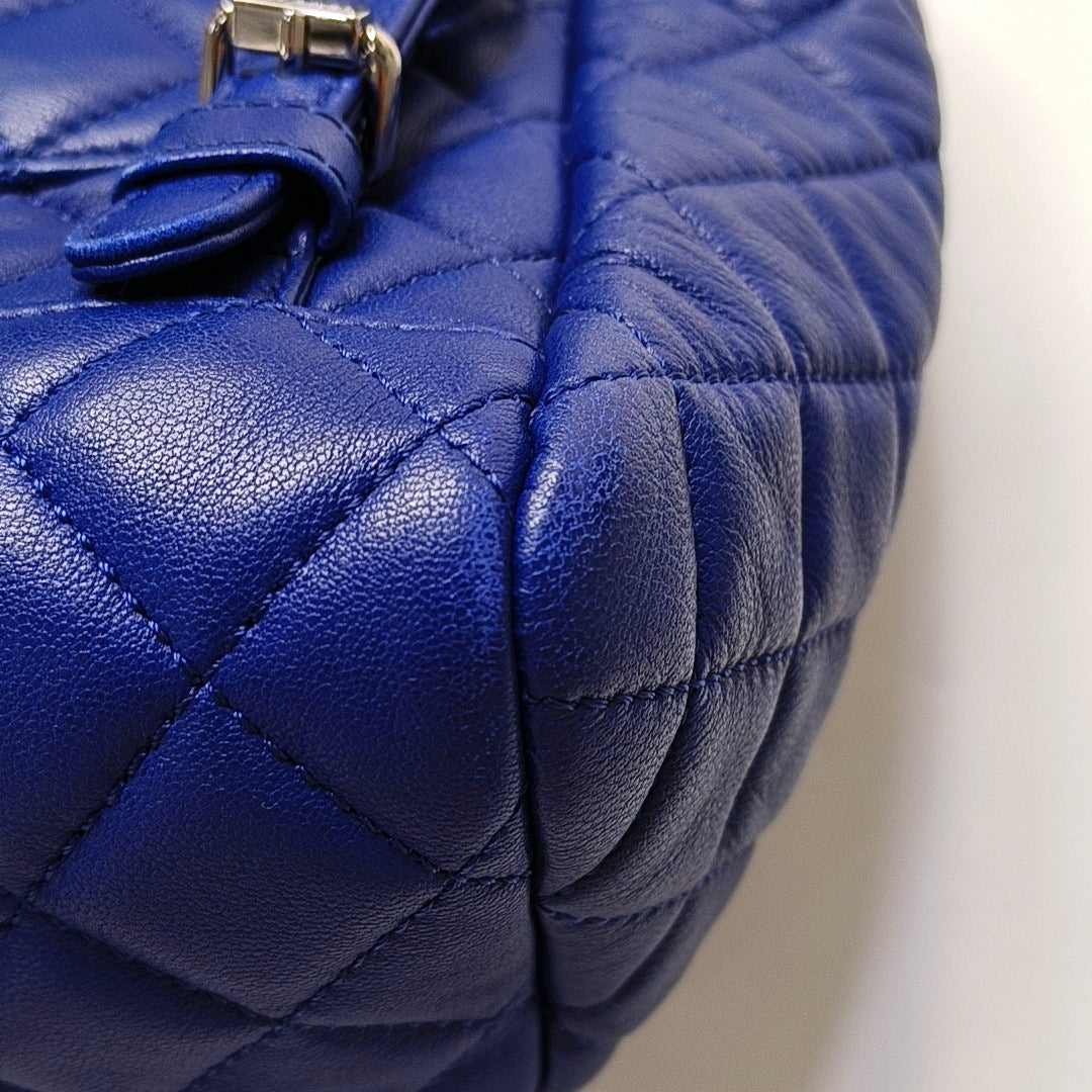 CHANEL URBAN SPIRIT Deep Blue Lamb Leather Quilted Backpack with Silver Hardware-(SKU)-968660707