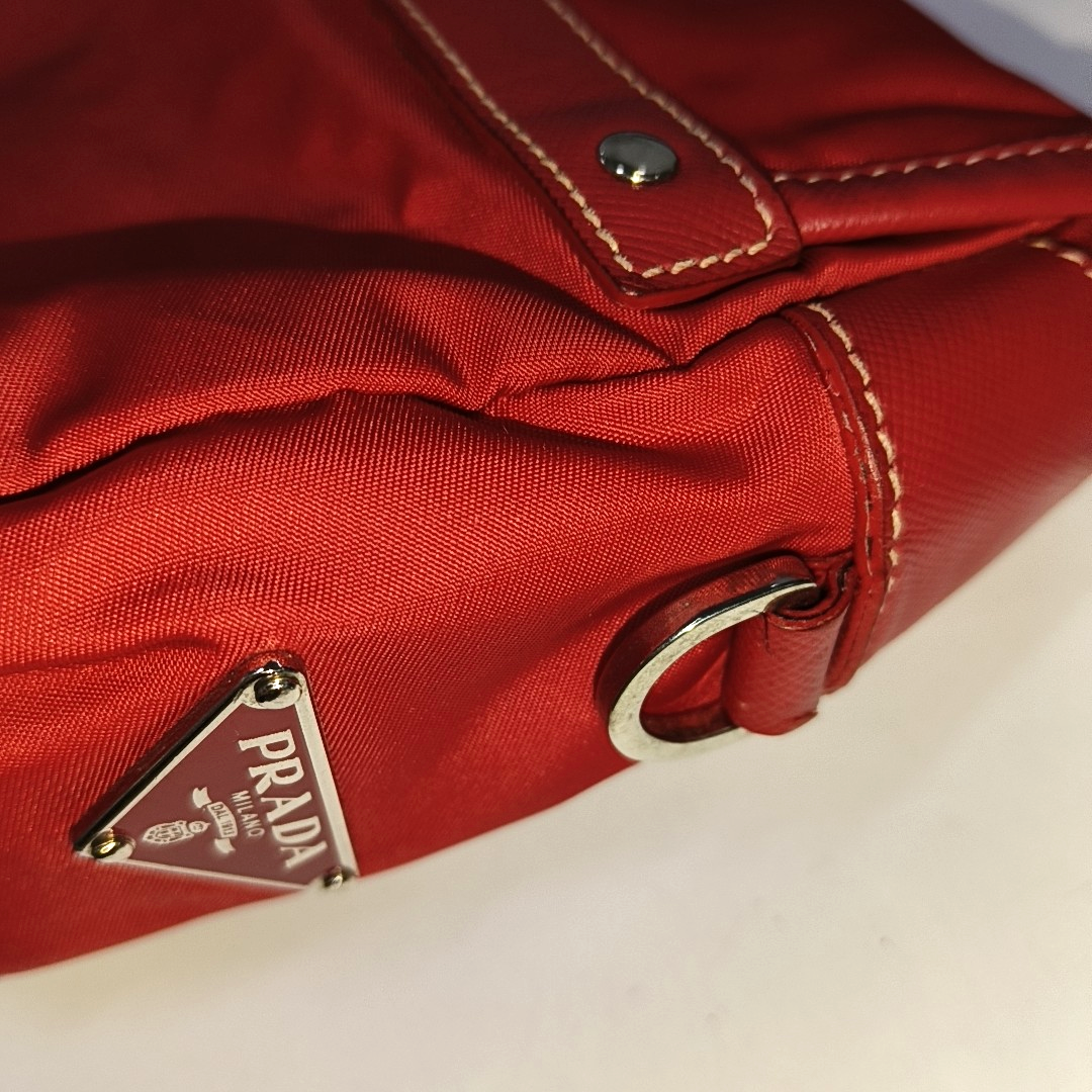 PRADA Red Nylon Single Shoulder Bag Silver Hardware Removable shoulder strap-(SKU)-939884646