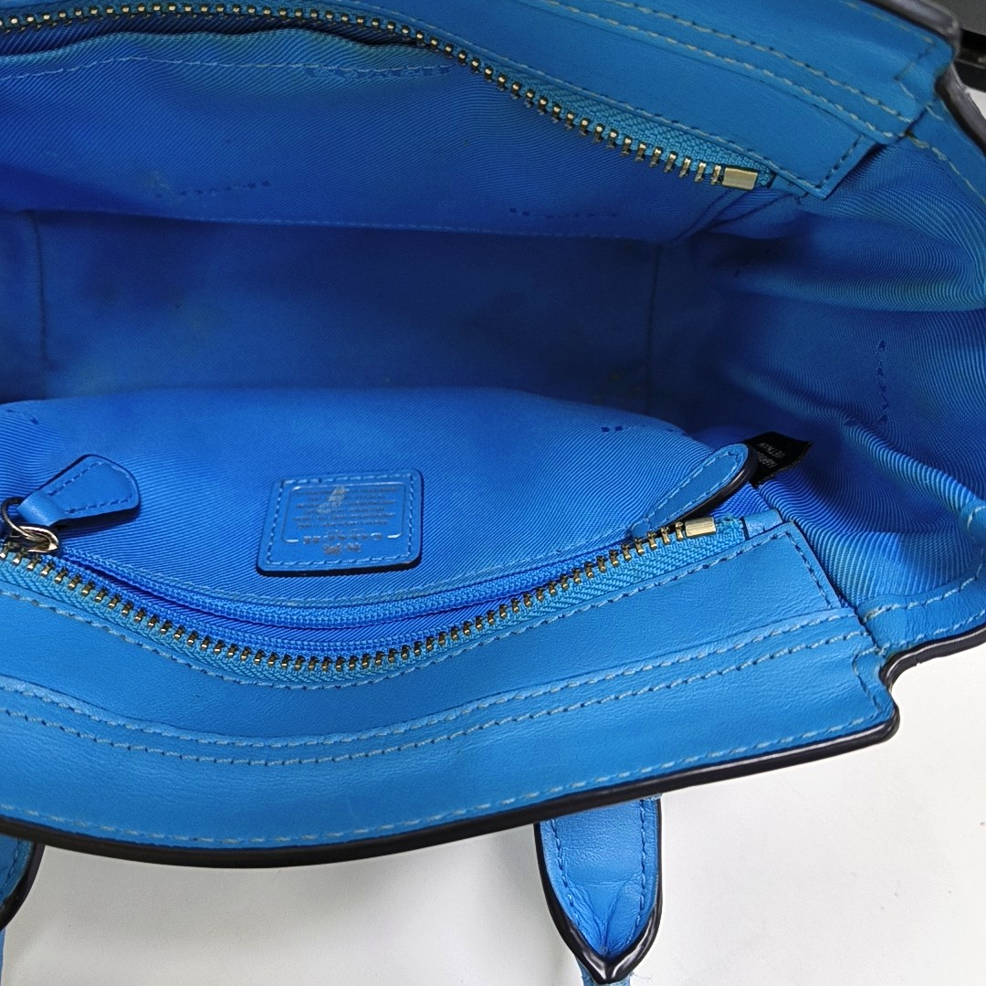 COACH SWAGGER Blue Cowhide Single Shoulder Bag Sling Bag Tote Silver Hardware Removable shoulder strap-(SKU)-940539626
