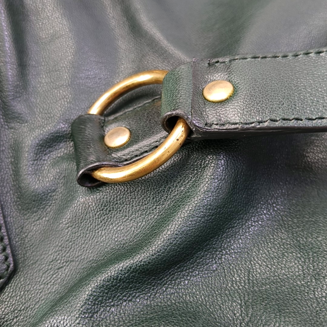 YSL RIVE GAUCHE Dark Green Cowhide Handbag Single Shoulder Bag Crossbody Golden hardware-(SKU)-956521580