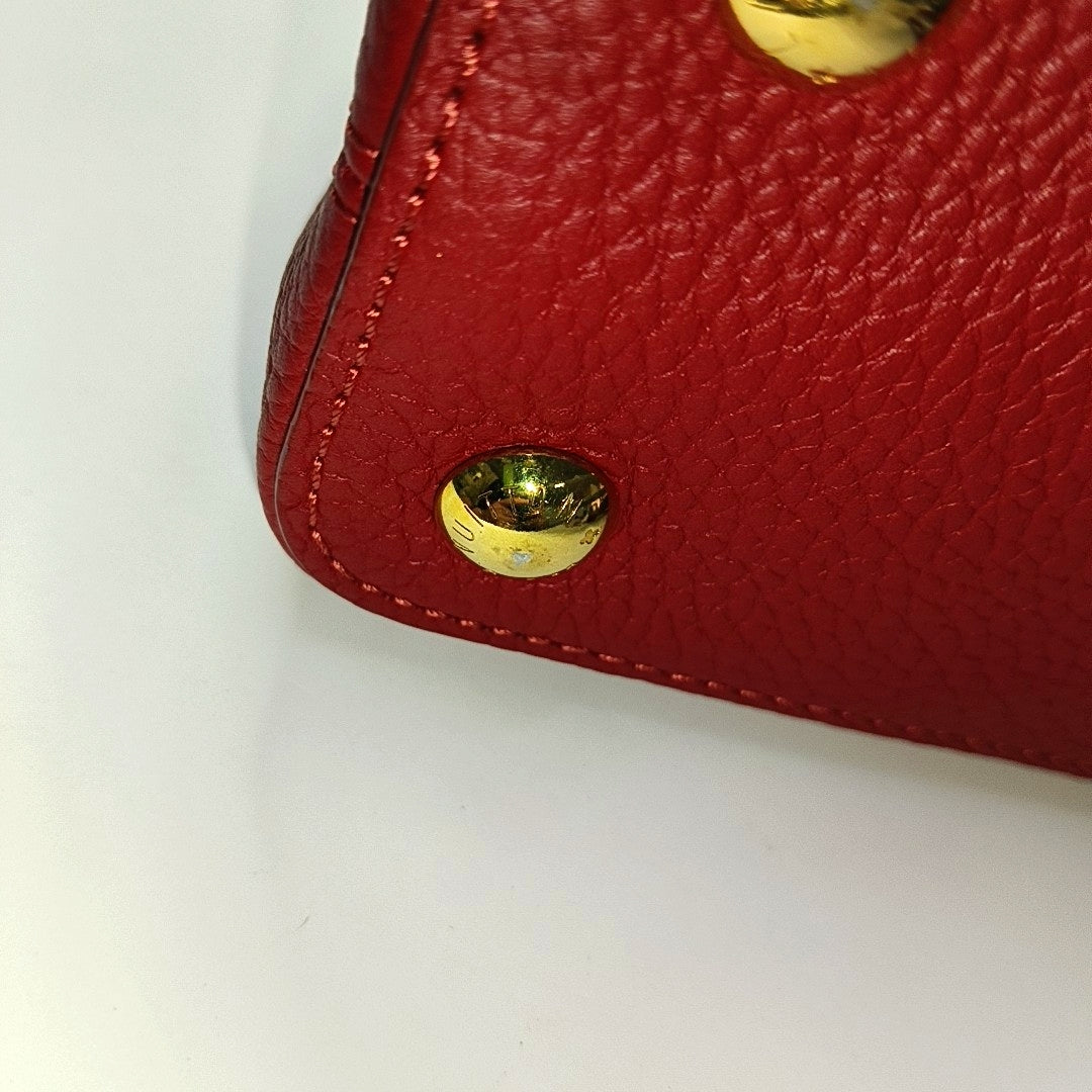 LOUIS VUITTON CAPUCINES BB Red Calfskin Single Shoulder Bag Handbag Crossbody Bag Gold Hardware Removable Shoulder Strap-(SKU)-969386488