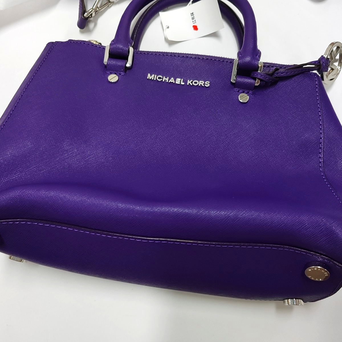 MICHAEL KORS Small size Purple Leather Textured Studs Single Shoulder Bag Handbag Crossbody Silver Hardware Removable shoulder strap-(SKU)-930756966