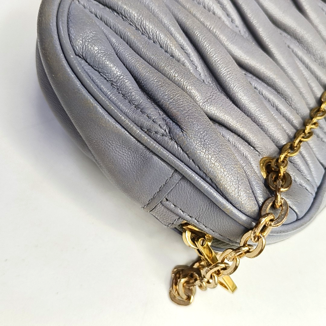 Miu Miu Blue Leather Quilted Sling Bag Crossbody Bag Golden hardware-(SKU)-952706910
