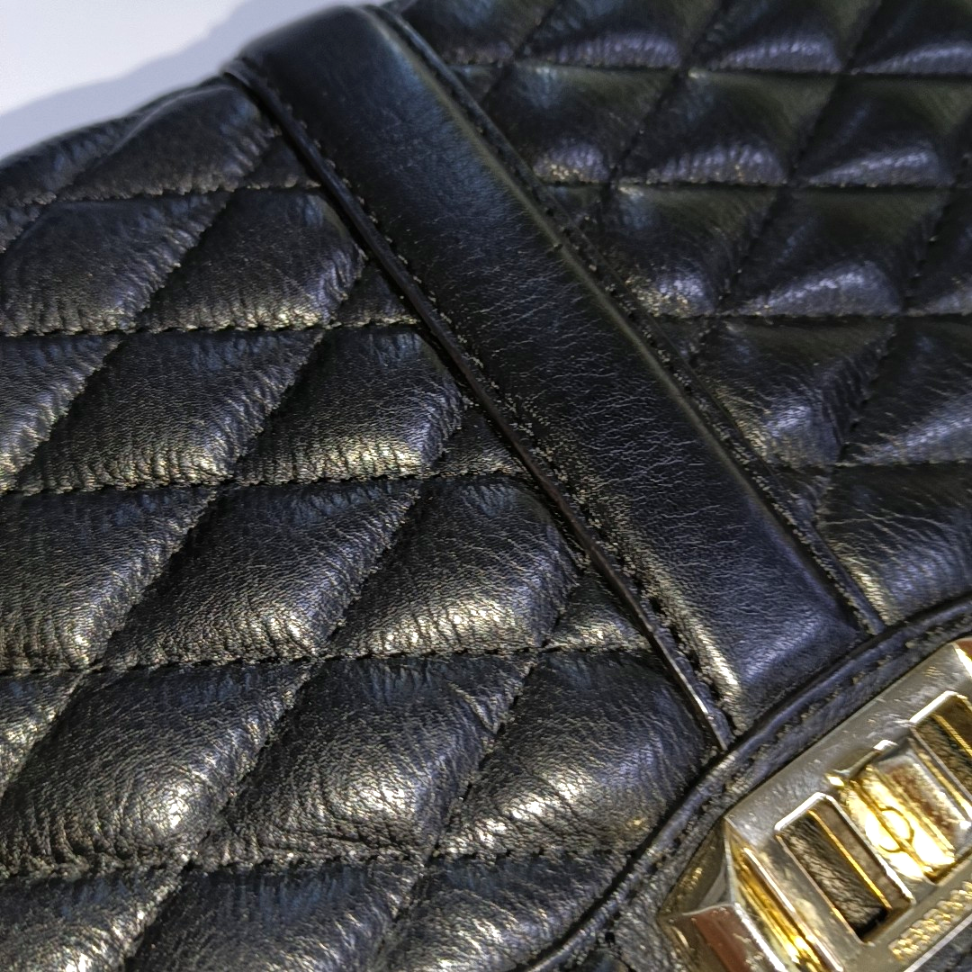 REBECCA MINKOFF Love Black leather quilted crossbody single shoulder bag Golden hardware Removable shoulder strap-(SKU)-935256767