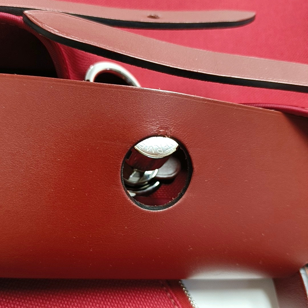HERMÈS Herbag 31 Hermes Red Canvas Shoulder Bag Handbag Silver Hardware Y Engraving Removable Strap-(SKU)-970274118