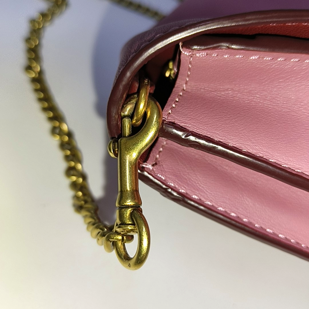 COACH CALLIE Small size Fuchsia Leather Carriage Single Shoulder Bag with Sling Golden hardware Removable shoulder strap-(SKU)-938185737