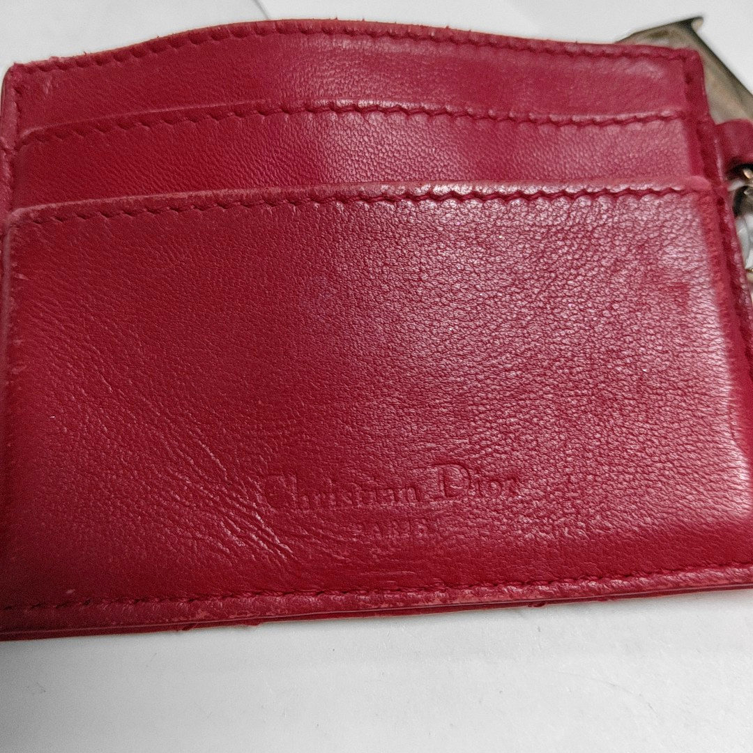 DIOR Lady Dior Red Lamb Leather Quilted Card Case Silver Hardware-(SKU)-938015622