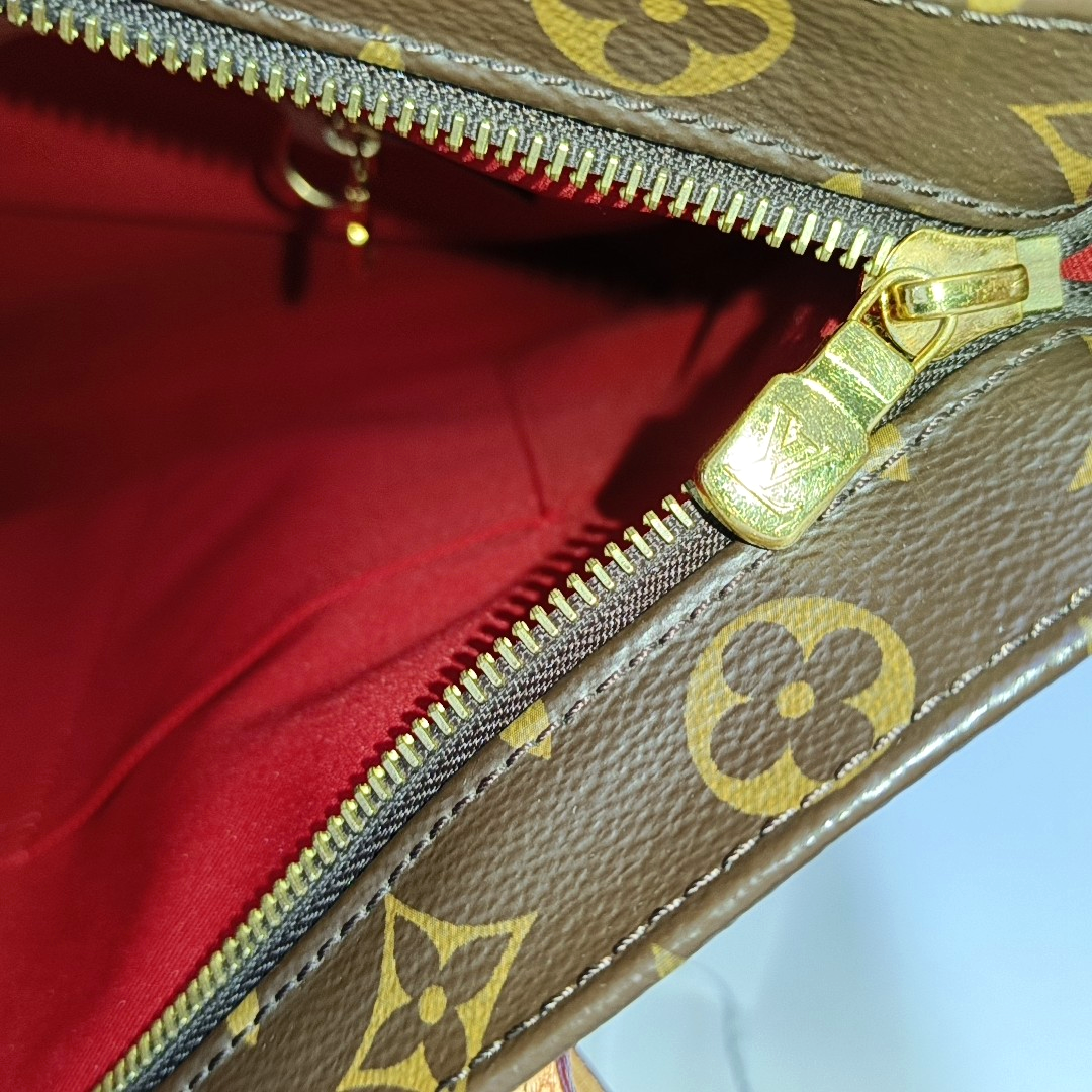 LOUIS VUITTON CARRY IT Brown Coated Canvas Monogram Shoulder Bag Golden Hardware Pockets-(SKU)-962383359