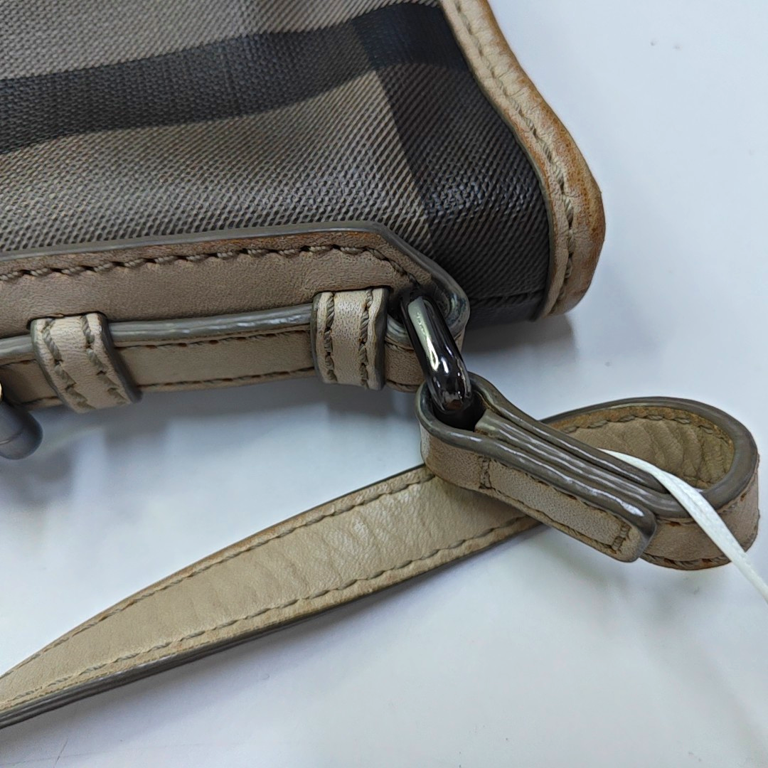 BURBERRY Gray coated canvas crossbody single shoulder bag Black hardware-(SKU)-946494717
