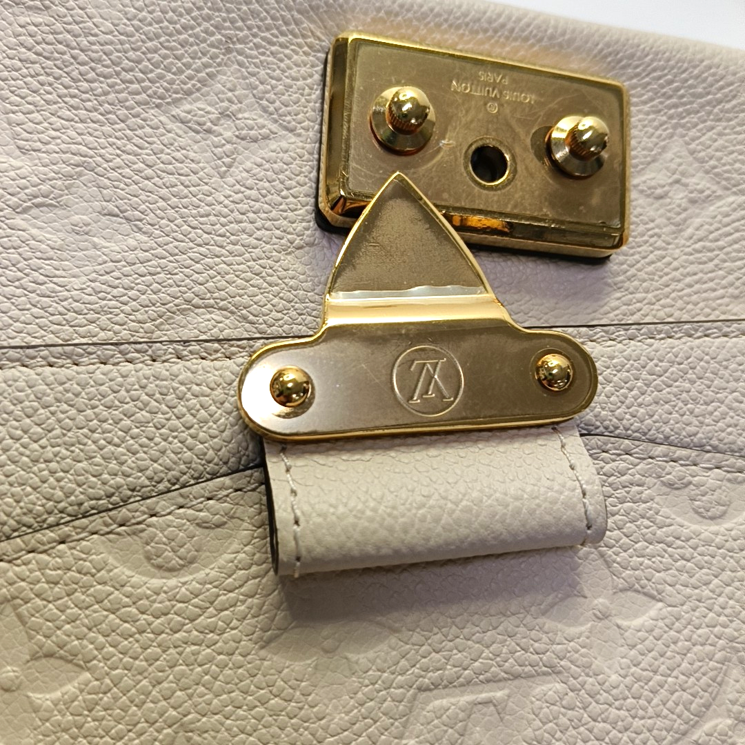 LOUIS VUITTON MARCEAU White Calfskin Monogram Embossed Single Shoulder Bag Crossbody Bag Gold Hardware-(SKU)-965269082