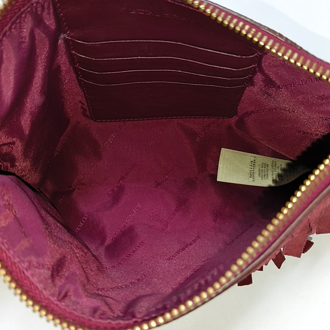 BURBERRY Plum Velvet Leather Fringe Single Shoulder Bag Crossbody Bag Silver Hardware Removable shoulder strap-(SKU)-955725239
