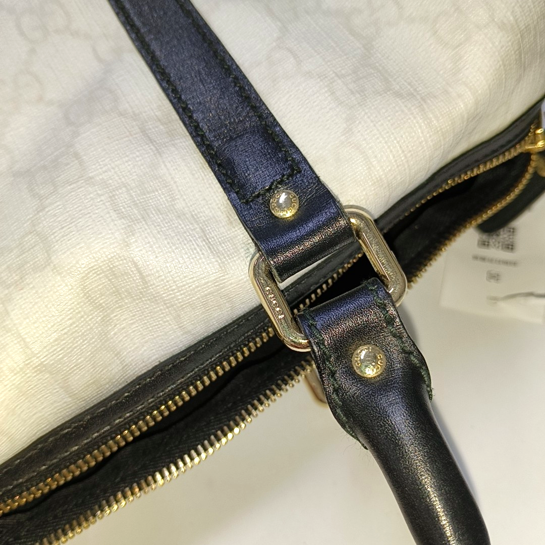 GUCCI Joy White Coated Canvas Monogram Handbag Golden hardware-(SKU)-942429656