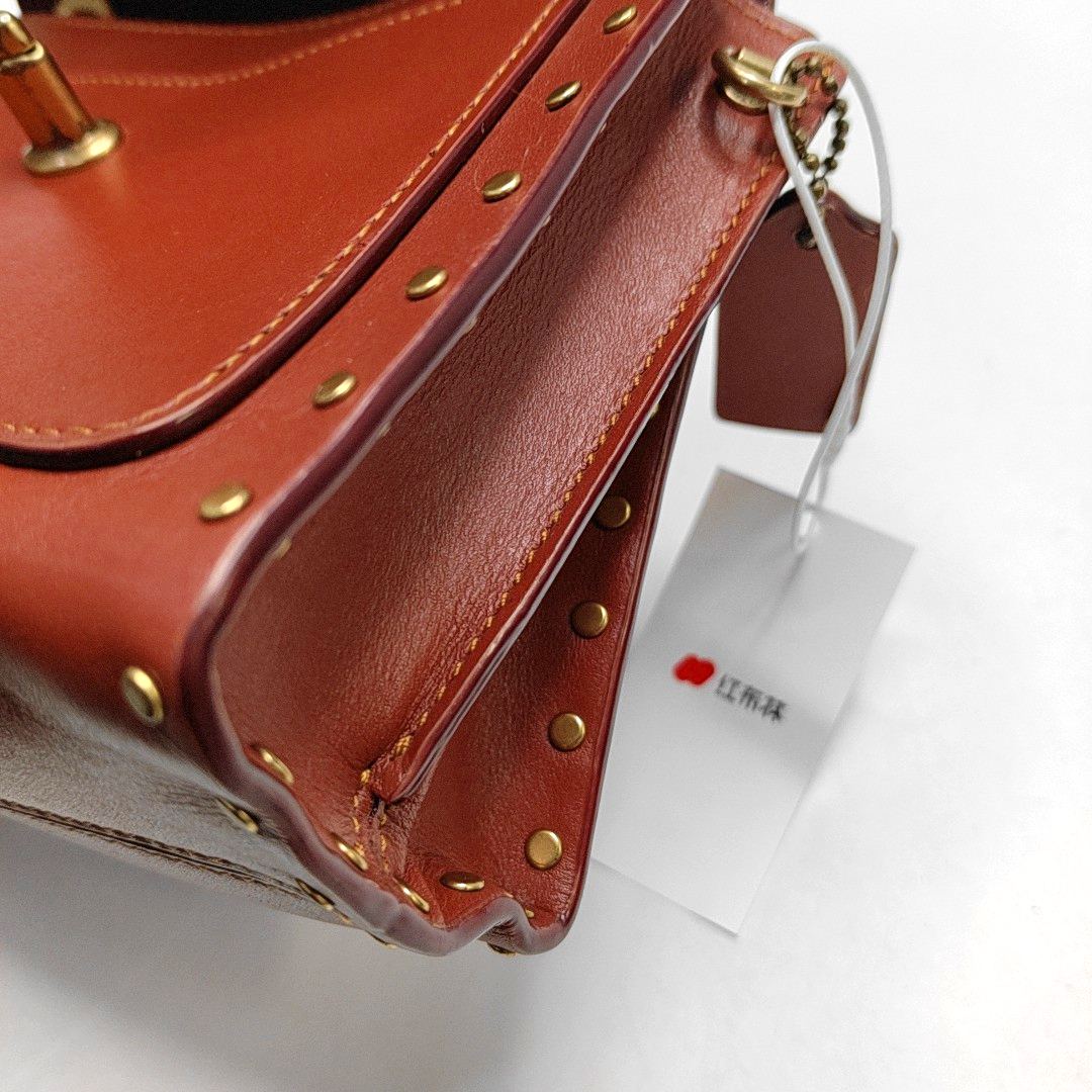 COACH PARKER 18 Brown Coated Canvas Monogrammed Studs Crossbody Shoulder Bag Golden hardware-(SKU)-944285676