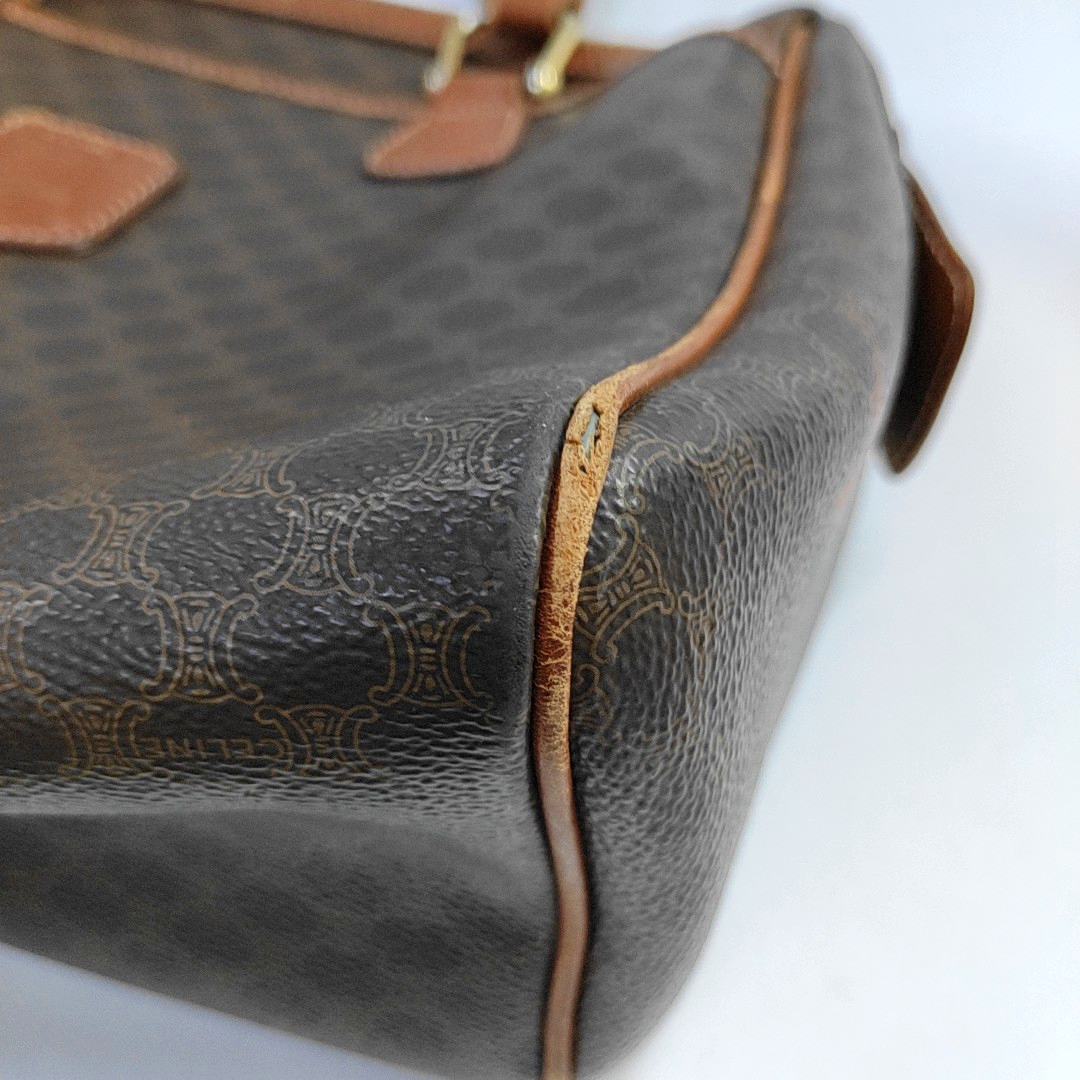 CELINE MACADAM Brown Coated Canvas Triumph Tote Bag Golden hardware-(SKU)-935552014