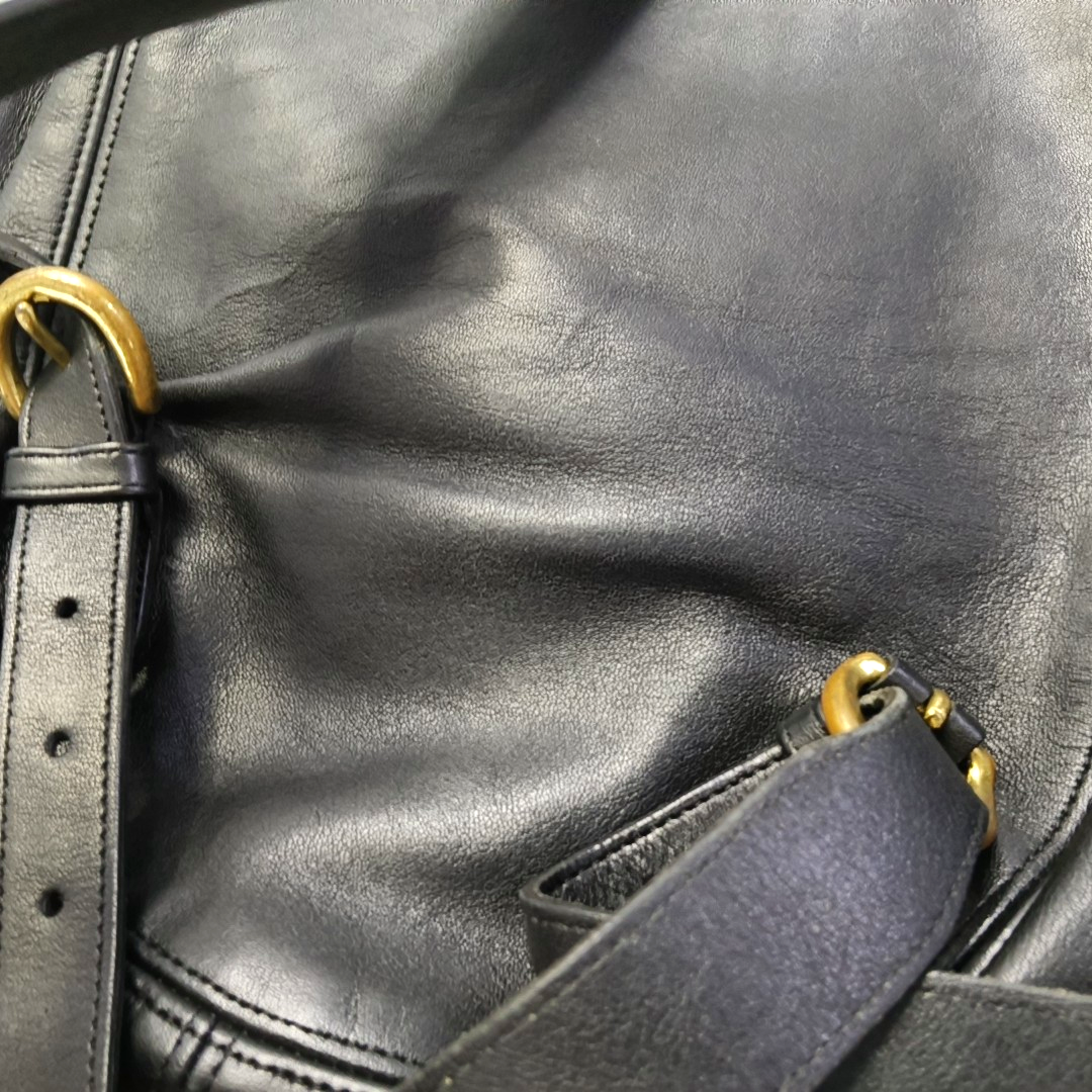 COACH Black Leather Backpack Tote Bag Golden hardware-(SKU)-930797685