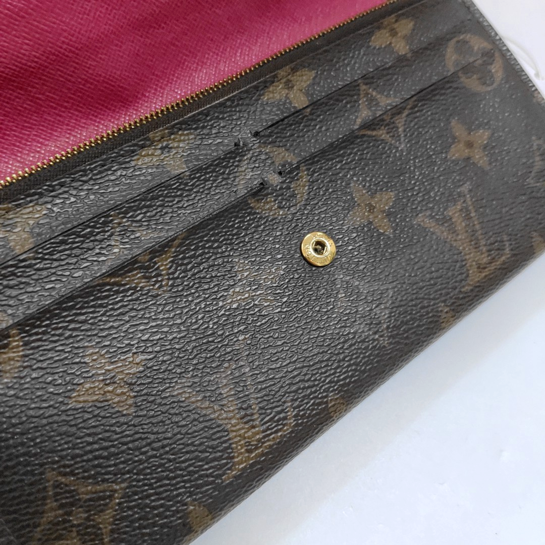 LOUIS VUITTON EMILIE Brown coated canvas vintage wallet Golden hardware-(SKU)-960163038
