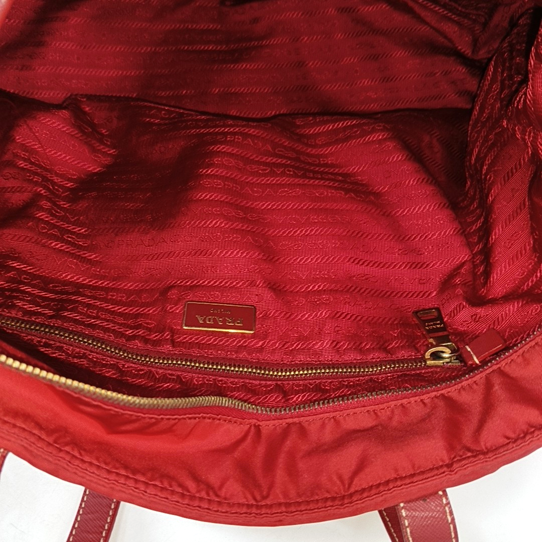 PRADA Tote bag Red Nylon Logo Single Shoulder Bag Crossbody Bag Handbag Golden hardware-(SKU)-13628648