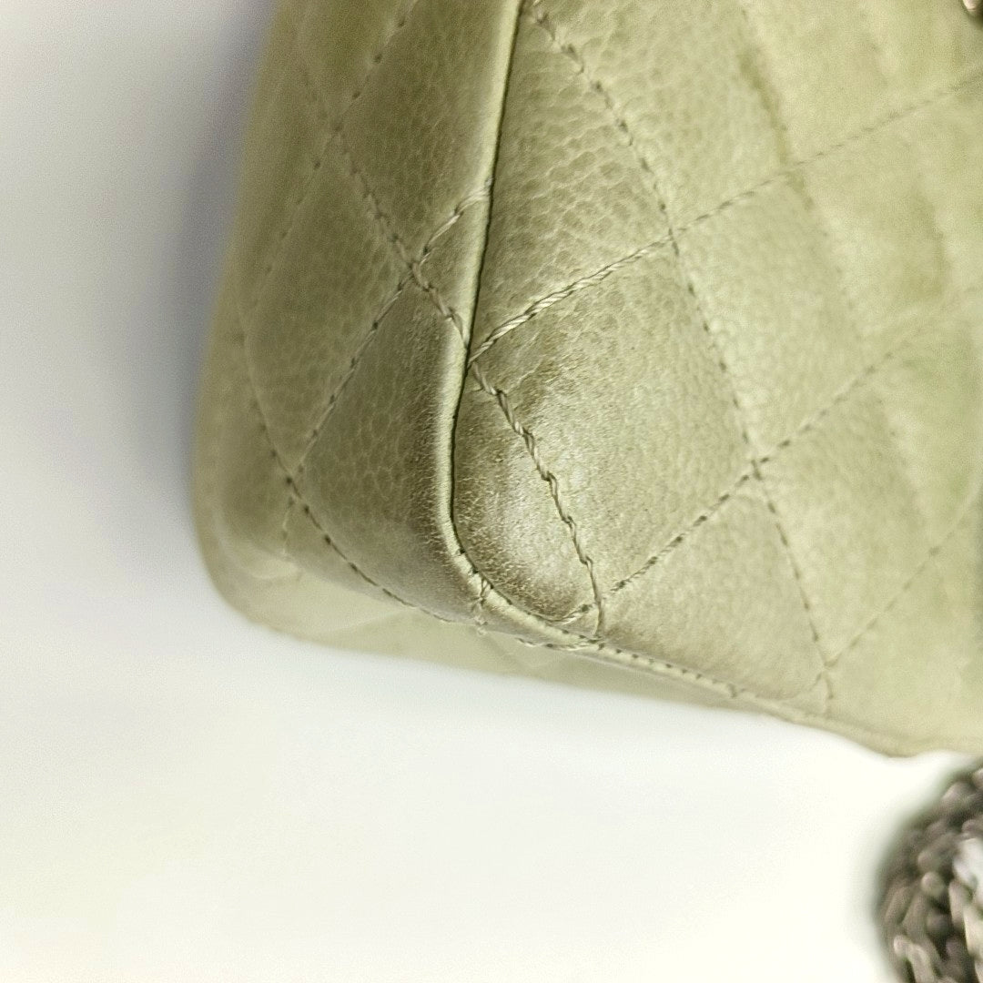 CHANEL 2.55 Green Calfskin Quilted Diamond Stitch Single Shoulder Bag Silver Hardware 17 Clasp-(SKU)-968981513