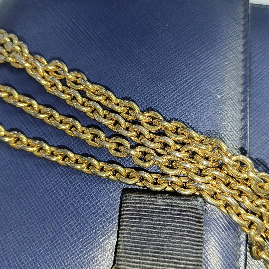 FERRAGAMO Ginny Blue Cowhide Crackle Crossbody Shoulder Bag Golden hardware-(SKU)-932733339